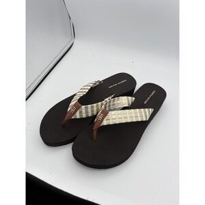 Tommy Hilfiger Shoes Womens Size 9 Brown Check Flip Flop Wedge Sandals Comfort